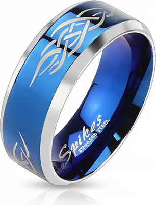 Produktbild von Herrenring Edelstahl Ring Herren Tribal Biker Bandring Gothic schwarz blau gold 70 - Ø 22,20 mm