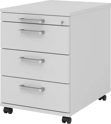 Produktbild von bümö office Rollcontainer - 3 Materialschubladen - Griff: Chromgriff (Metall), Nachbildung: Grau
