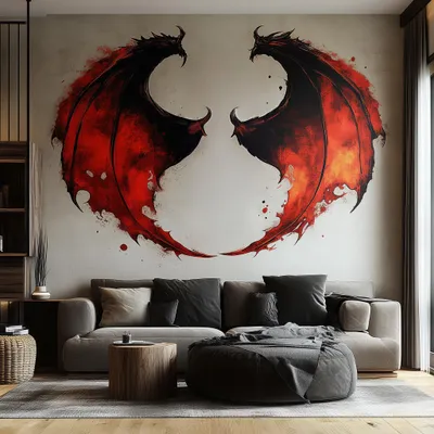 feuriger Drachenflügel in Rot und Schwarz – Decords Wandtattoo, Produktansicht 1