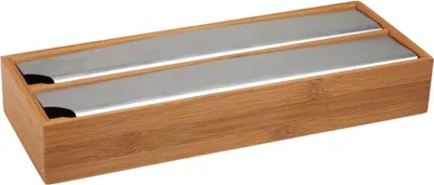 Produktbild von Moon Home Folienspender mit 2 Fächern für Alufolie & Frischhaltefolie, aus dunklem Bambus/Holz, Edelstahl-Schneideklinge, Folienschneider Küche