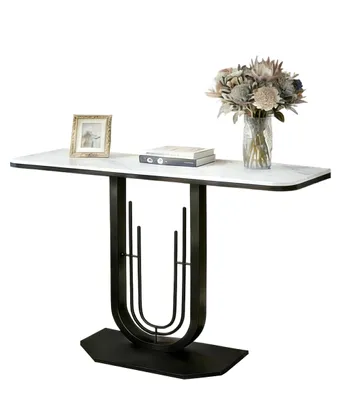Consoletafel Marmorplatte 100x30x90 cm Metallgestell weiß-schwarz