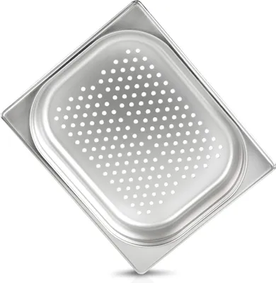 Produktbild von jokobela GN-Behälter 1/2 40 mm perforiert (6 mm ø) aus Premium-Edelstahl (GN-Sieb) Maße: 325 x 265 x 40 mm - Gastronormbehälter ideal für Garen mit Chafing Dish oder Bain Marie (0,6 mm dick)