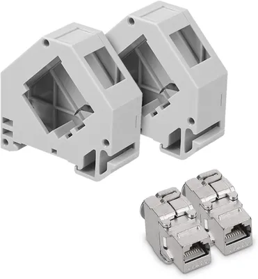 Produktbild von kwmobile Keystone Modul und Hutschienenadapter Set - passt auf genormte Hutschiene - 2x CAT 6A Module 2x Halter - RJ45 Buchse geschirmt - werkzeuglos