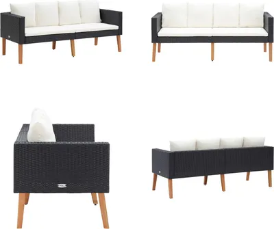 Zdjęcie produktu dla vidaXL 2 osobowa sofa ogrodowa z poduszkami z polirattanu czarna - Sofa ogrodowa - Sofy ogrodowe - Sofa - Sofy
