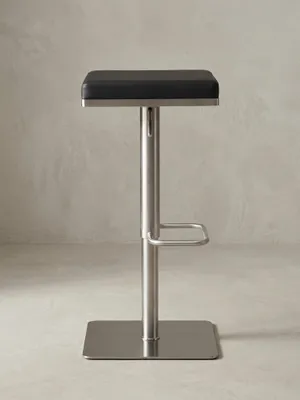 Produktbild von Barhocker Schwarz Kunstleder Edelstahl Barstuhl Modern, Design Tresenstuhl Drehbar Gepolstert, Bistrohocker Metall Hoch, Thekenhocker Höhenverstellbar, Hoher Hocker für Bar