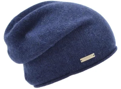 Seeberger Strickmütze-Beanie aus 100% Kaschmir mit Rollrand in blau