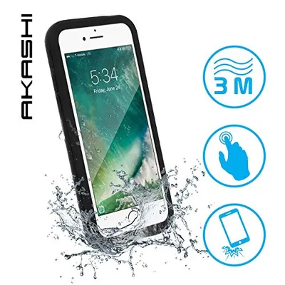 Produktbild von Akashi Technology - iPhone 8 Plus Hülle Wasserdicht, iPhone 7 Plus Hülle 360 Grad Handyhülle Bumper Case Robust Schutzhülle Cover [Aegis] mit eingebautem Displayschutz, Schwarz