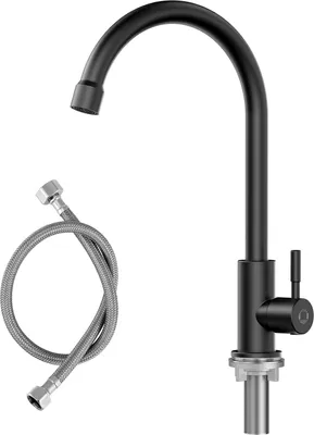 Produktbild von Kaltwasserhahn Schwarz - Robustes Design mit 304 rostfreien Stahlmuttern - Ideal für die Küche - Schwarz