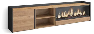 Produktbild von TV-Möbel Holzeffekt eiche schwarz 212x35x50cm Kamin mit Feuereffekt