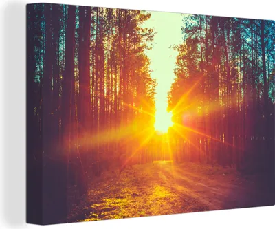 Obrázok produktu pre OneMillionCanvasses® - Obrazy na plátne - 140x90 cm, Západ slnka - Stromy - Les - Príroda, Nástenná umelecká tlač Nástenná dekorácia - Fotografia na plátne - Obraz na drevenom ráme