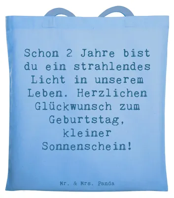 Produktbild von Mr. & Mrs. Panda Schultasche Spruch 2. Geburtstag Licht - Sky Blue - Geschenk, Geburtstagsgeschenk, Geburtstagsfeier, Jutebeutel, Tote Bag, Alter, Tasche, totebag
