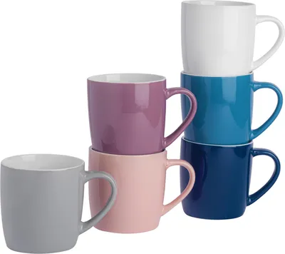 Produktbild von Argon Ta Farbige Kaffeetassen – 350 ml – Hell und Dunkel – 6er-Pack – Robuste Teetasse aus Steingut, spülmaschinen- und mikrowellengeeignet