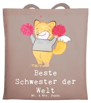 Produktbild von Mr. & Mrs. Panda Shopping Tasche Fuchs Beste Schwester der Welt - Braun Pastell - Geschenk, Familie, Tragetasche, Kleinigkeit, Tochter, Geschenkidee, Tote Bag, Jutebeutel