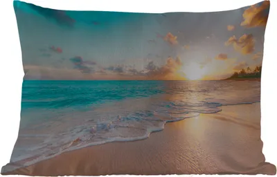 Produktbild von MuchoWow® Outdoor Kissen - Sonnenuntergang - Strand - Meer - Sommer - Blau - 60x40 cm - Wetterfest - Lounge Kissen - Zierkissen - Kissen für Innenräume