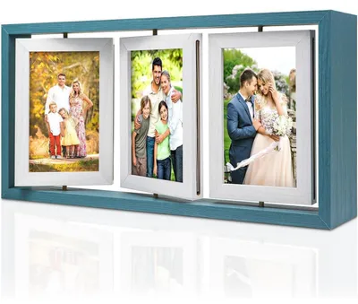 Image de Cadre photo rotatif de 10x15 cm, pour 6 photos, à poser, en bois MDF, de couleur bleue