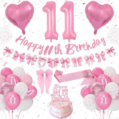 11. Geburtstag Deko Mädchen, rosa Set mit Banner, Ballons, Folienballons