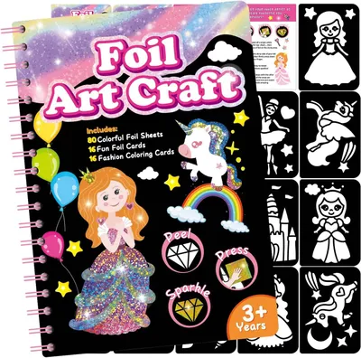 Produktbild von Folienkunst Kinder Set, Prinzessin und Einhorn Bastelbuch ab 3 Jahren
