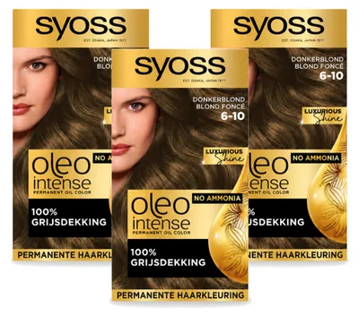 Obrázok produktu pre 3 ks trvalej farby na vlasy Syoss Oleo Intense 6-10 – tmavá blond – výhodný balík – 3 kusy