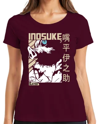 Produktbild von Inosuke Demon Slayer Wildschweinmaske Anime Fan Geschenk Japan Y2K Damen T-Shirt, Burgundy, L