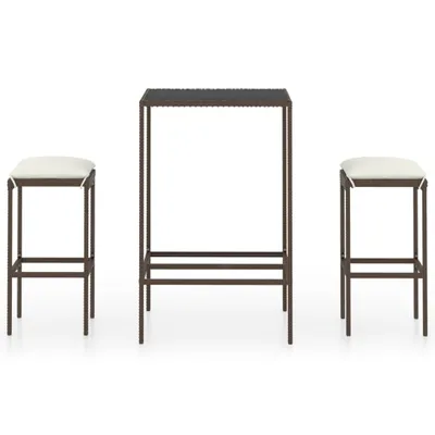 Produktbild von vidaXL 3-tlg. Gartenbar-Set mit Kissen Poly Rattan Braun