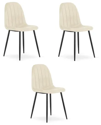 Image de Chaise - Leobert - Padva - Velours Beige Clair/Pieds Noirs - 44,5 X 53 X 87 Cm - Lot De 3