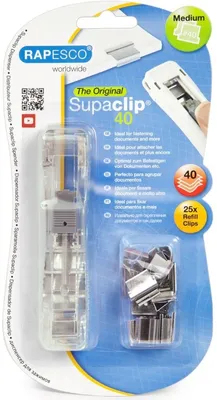 Produktbild von Klammernspender Supaclip 40 transparent incl. 25 Clips Edelstahl Packung mit 10 Stück