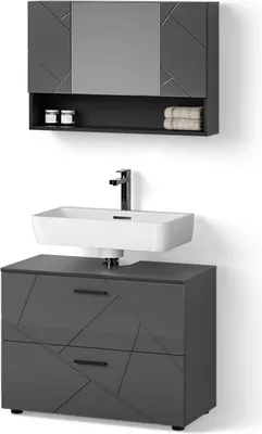 Image de Ensemble meubles bain Livinity Ronco Anthracite Haute brillance 2 pièces, armoire basse 80 cm, Model 52730