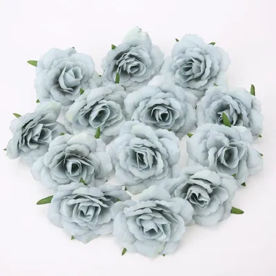 20 künstliche Rosenblüten aus Seide, Blau, 7-8 cm Ø