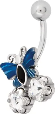 Produktbild von Karisma Bauchnabel Piercing Schmetterling 316L Edelstahl - Zirkonia Steine mit Enemal Motiv Blau
