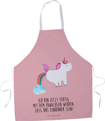 Produktbild von Mr. & Mrs. Panda Kochschürze Einhorn Pupsen - Rot Pastell - Geschenk, Koch Schürze, Regenbogen, Freundin, Unicorn, Spaß, Kellner-Schürze, Pups, Arbeitsschürze, Gastro