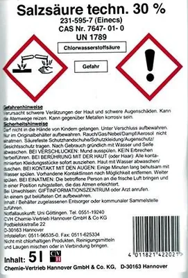 Produktbild von Salzsäure, 30 % - Kanister, 5 Liter