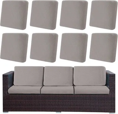 Produktbild von Outdoor Patio Sitzkissenbezug, Stretch Sofakissenbezüge Sofabezüge Abnehmbar Terrasse Gartenpolster Ersatzbezug für Rattan Ecksofa Terrassenmöbel,Taupe