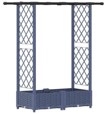 Produktbild von vidaXL Hochbeet mit Rankgitter und Dach Grau 122,5 x 40 x 121 cm PP