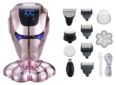 Image de INF Rasoir électrique pour homme avec 7 têtes magnétiques - 5 en 1, têtes flottantes 7D, écran LED, port Type-C, rechargeable, rose