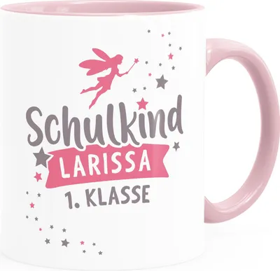 Produktbild von Kindertasse Schulkind Erste Klasse Wunschname Geschenk zur Einschulung für Mädchen personalisiert SpecialMe® inner-rosa Keramik-Tasse