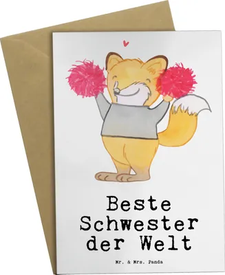 Produktbild von Mr. & Mrs. Panda Klappkarte Fuchs Beste Schwester der Welt - Weiß - Geschenk, Kleinigkeit, Geschenkidee, dankeskarten, osterkarten, Grußkarte, weihnachtskarten, Familie