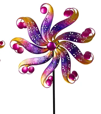 Produktbild von formano Buntes Windrad Blume Garten Metall Windspiel Windmühle 128 cm Gartendeko