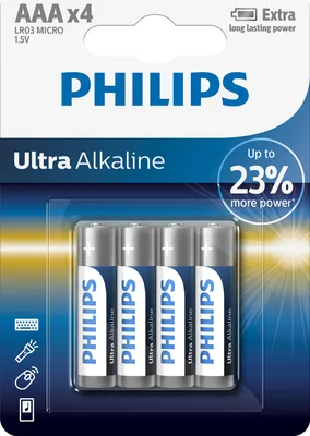 Image de Philips Batterie LR03E4B/10, Pile jetable, alcaline, 1,5 V, 4 pièce(s), 10,5 mm, 45,5 mm