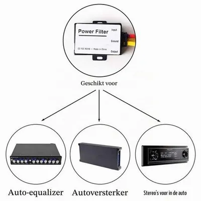 Productafbeelding van Netfilter voor de auto, EMI, ruis, aardlus, isolatie, ruisonderdrukker voor de autoradio, audio, radio, versterker, speaker, equalizer, subwoofer, 12V