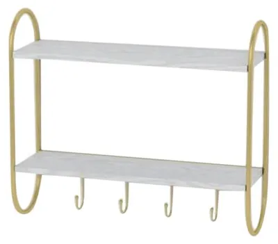 Wandgarderobe mit Ablage, Metall/MDF, weiß/gold, 50x15x43 cm