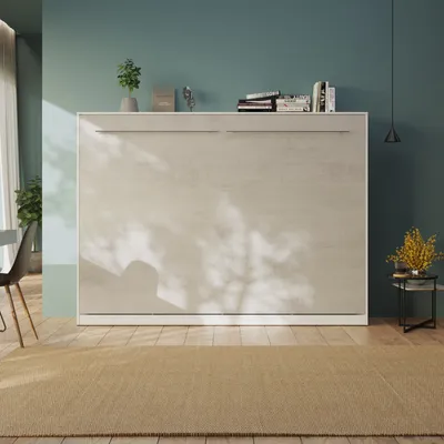 Produktbild von Schrankbett Standard 140x200 cm Horizontal Weiß/ Beton mit Gasdruckfedern