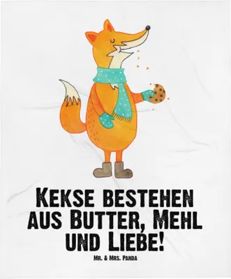 Produktbild von Mr. & Mrs. Panda Erstlingsdecke Fuchs Keks - Weiß - Geschenk, Frieren, Weihnachtlich, Plaid, Fleecedecke, Weihnachten, Liebe, Kinderdecke, Kekse, Schlummerdecke, Winter