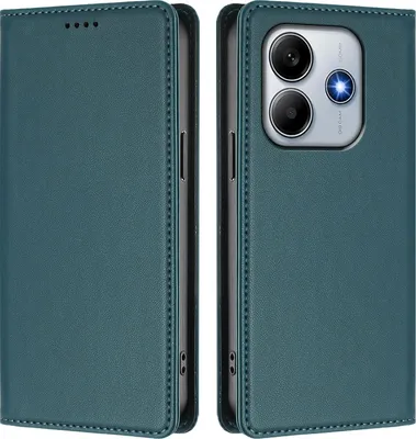 Image de Etui en cuir pour Xiaomi Redmi Note 14 4G, étui magnétique en cuirPolyuréthaneavec support Vert