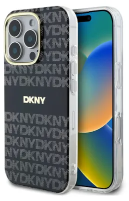 Zdjęcie produktu dla DKNY DKHMP16XHRHSEK Etui ochronne na iPhone 16 Pro Max 6,9" czarne, twarde etui Powtarzający się wzór tekstury z paskiem