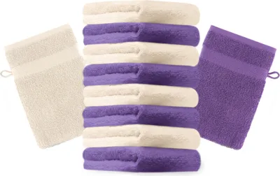 Produktbild von Betz 10 Stück Waschhandschuhe 16x21 cm PREMIUM 100% Baumwolle Farbe: lila und beige