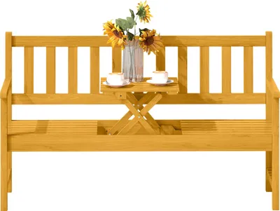 Produktbild von 2-Sitzer Gartenbank Holz, wetterfest Sitzbank mit Rücken- & Armlehnen 320kg belast 149x56,5x89cm, Teak