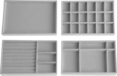 Produktbild von Fluwelessieradenopslag Organizer - Stapelbaar - Sieradendienblad - Armband und Ohrschmuckhalter - Set von 4 Teilen