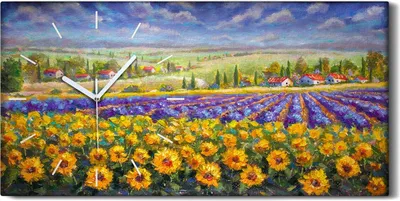 Produktbild von Küche Wohnzimmer Wand Leinwand Uhr 60x30 Malerei Wiese Blumen Landschaft Kunst - weiße Hände
