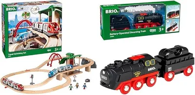 Produktbild von World 33512 Großes Bahn Reisezug Set & World 33884 Batterie-Dampflok mit Wassertank - Lokomotive mit echtem kühlen Dampf und Wasserbehälter zum Nachfüllen - Empfohlen ab 3 Jahren