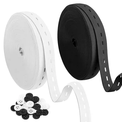 Elastikband-Set 30 m, 20 mm, mit 30 Knöpfen, schwarz/weiß